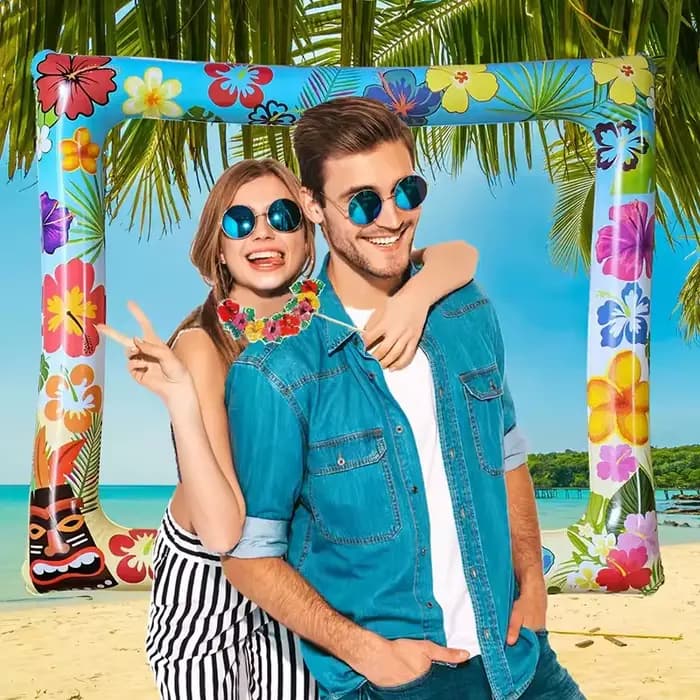 Cadre de photomaton gonflable Aloha hawaïen, décoration de fête tropicale d'été pour plage et piscine, accessoires photo de mariage