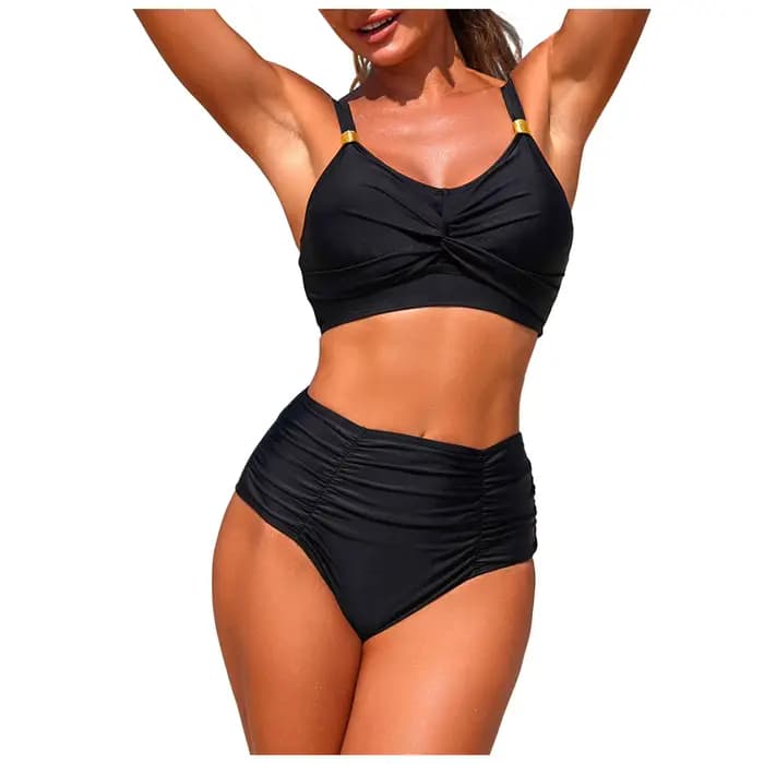 Maillot de bain deux pièces sexy push-up taille haute pour femme, style vintage et rétro froncé