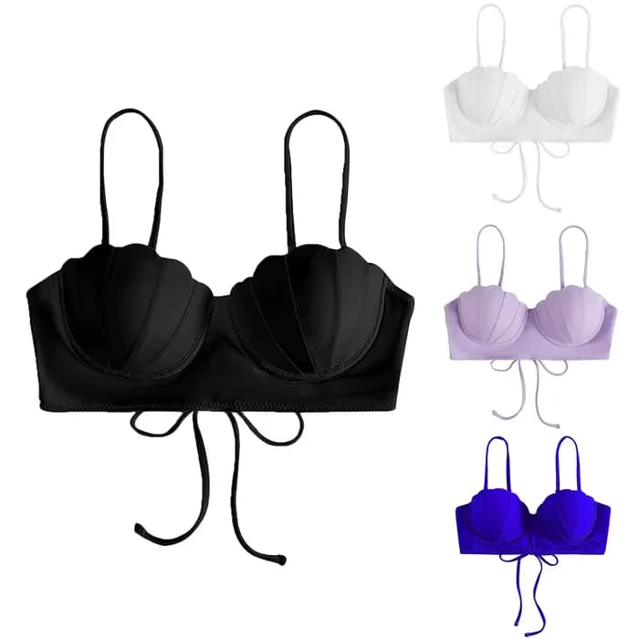 Haut de bikini push-up à bretelles pour femme, maillot de bain moulant, bretelles réglables, dos ouvert, lacets, croset, soutiens-gorge sexy monochromes