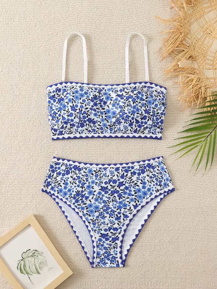 Sexy taille haute Bikini 2024 Floral Bandeau maillot de bain maillot de bain pour femme femmes string Bikinis ensemble baigneur maillots de bain maillot de bain piscine