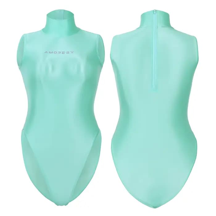 Maillot de bain AMORESY brillant ultra-fin transparent à col montant