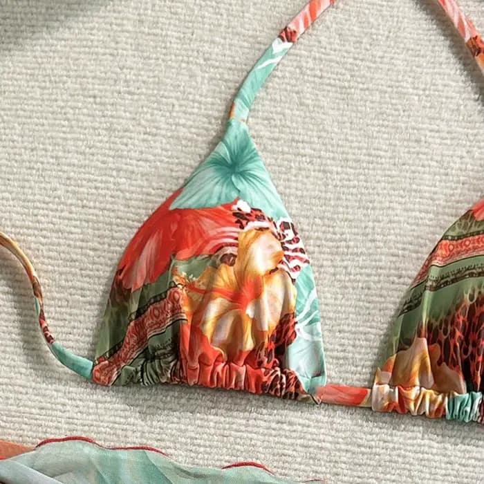 Maillot de bain imprimé fleur Orange, col licou, Triangle, ensemble 3 pièces, Cover-Up, Sexy, pour femmes, vêtements de plage, 2026
