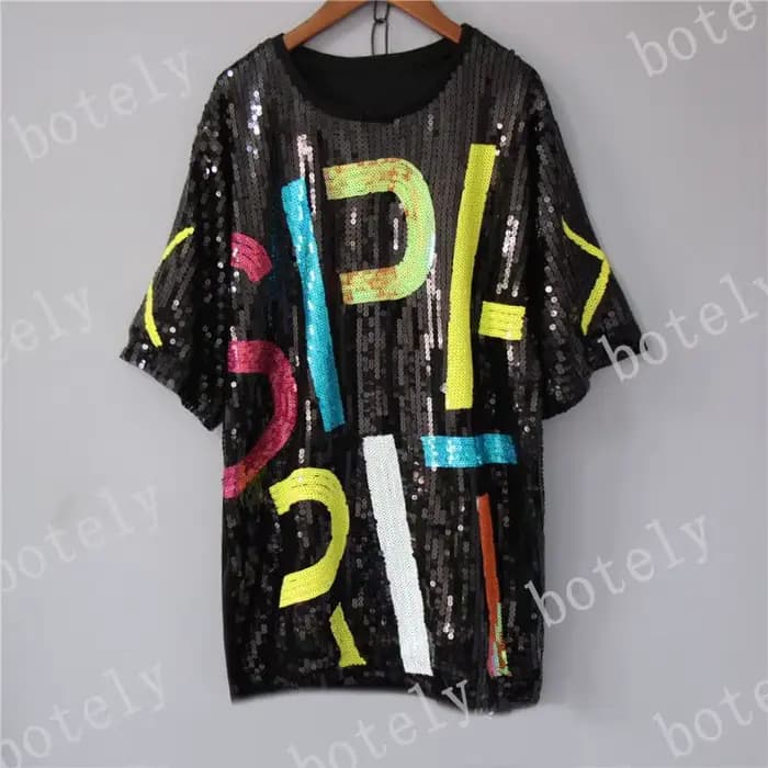 Nouvelle Arrivée T-shirt Long Coréen d'Été à Manches Courtes pour Femme, Coupe Ample, Dos Nu, Paillettes, Style Étudiant, Tendance, Polyvalent, Hauts Mi-manches pour Femme