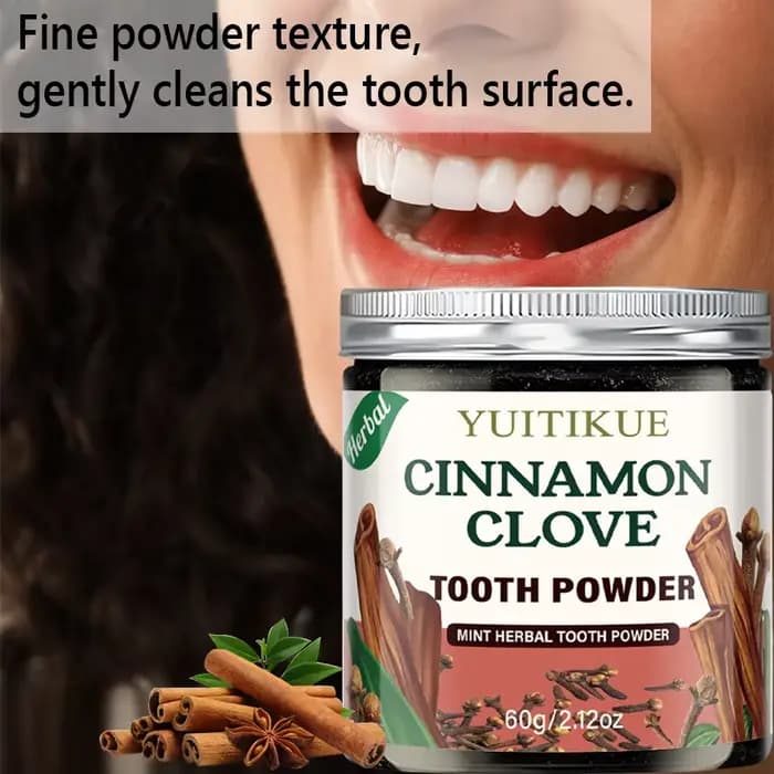 Poudre dentifrice YUITIKUE à la cannelle et aux clous de girofle, 60g, poudre dentifrice aux herbes et à la menthe pour le nettoyage des dents et une haleine fraîche