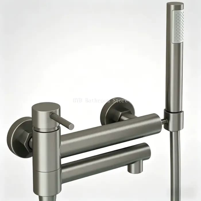 Robinet de bain de douche mural en laiton avec bec de baignoire orientable et douchette à main, mitigeur eau chaude et froide