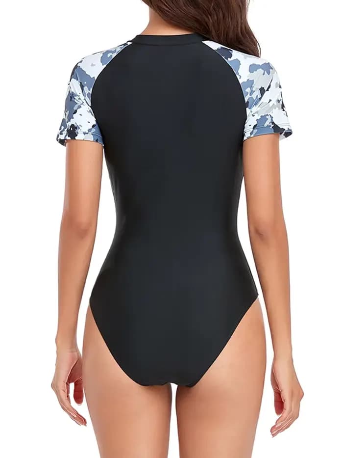 Maillot de bain une pièce avec fermeture éclair, manches courtes, imprimé zèbre, vêtements de plongée pour femmes, vêtements de plage, de surf, 2023