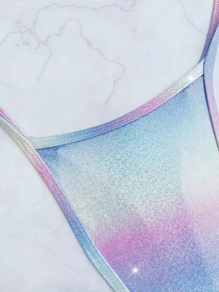 Sexy gillter dégradé arc-en-ciel dos nu bikinis une pièce maillot de bain bikini body maillots