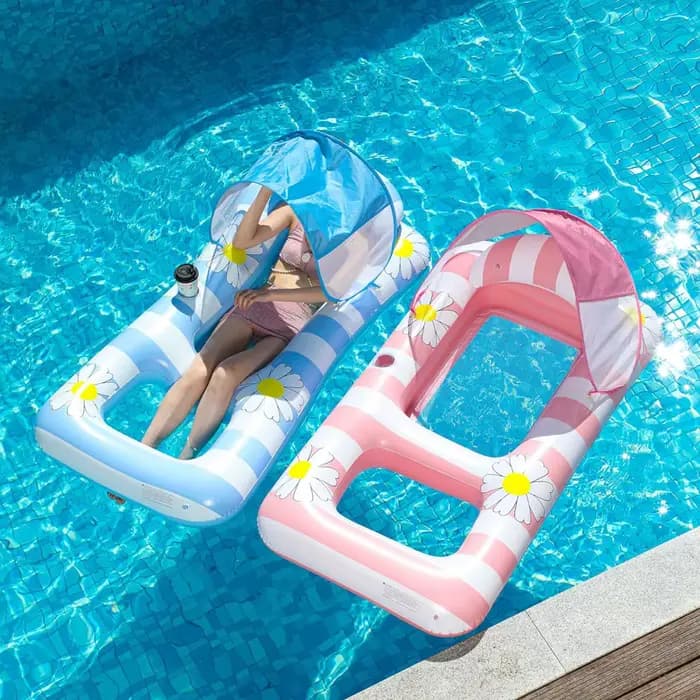 Fauteuil flottant gonflable avec parasol, chaise longue de piscine Daisy, bouée de natation épaissie, hamac aquatique