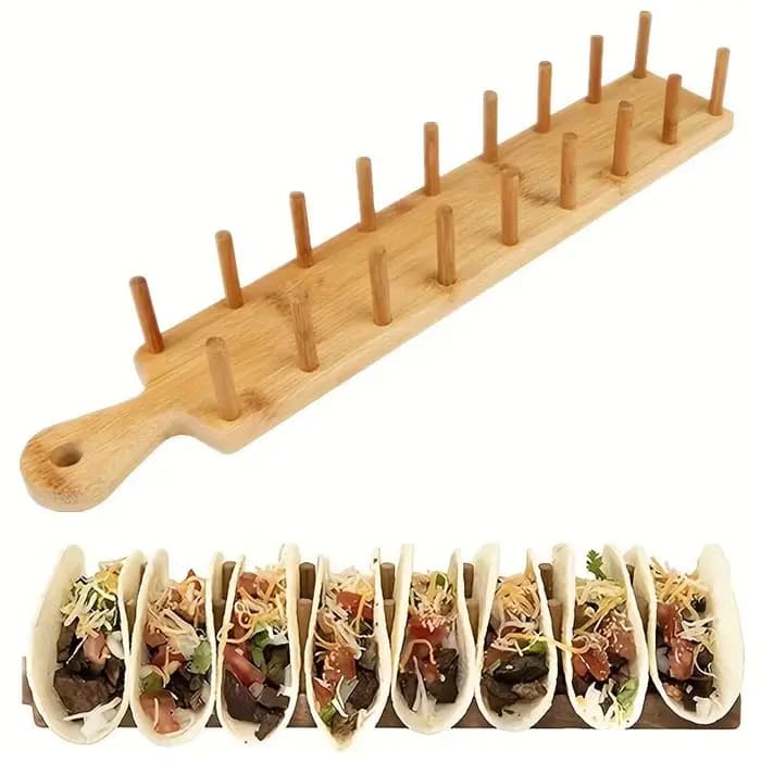 Supports à tacos en bambou, supports alimentaires multi-usages pour tacos à coque dure - Peut contenir 8 tacos par plateau, support à charcuterie de cuisine, support à tortillas
