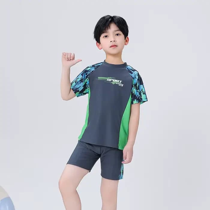 Été enfants maillot de bain garçons fendu à manches courtes dessin animé mignon séchage rapide