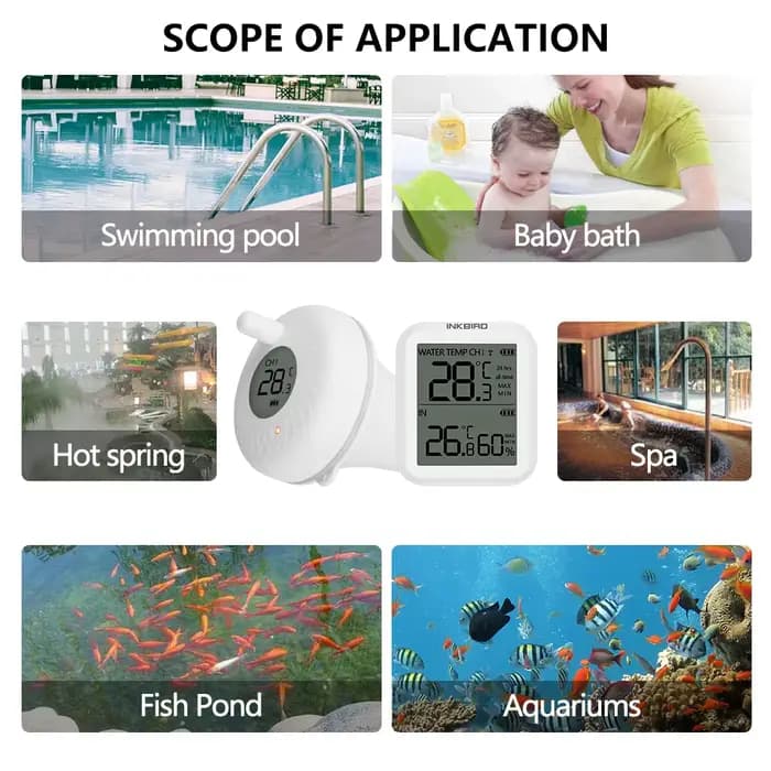 INKBIRD IBS-P01R Thermomètre de piscine flottant sans fil Bain pour animaux de compagnie pour piscine, eau de bain, spas, aquariums et étangs à poissons