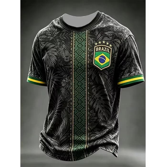 Maillot de football vintage 2026 à motif ethnique brésilien pour adultes et enfants – T-shirt athleisure respirant, séchage rapide, doux et élégant