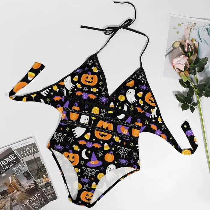 Happy Haunts maillot de bain effrayant mignon Halloween une pièce maillots de bain Push Up Sport maillot de bain Sexy V profond maillots de bain tenues de plage