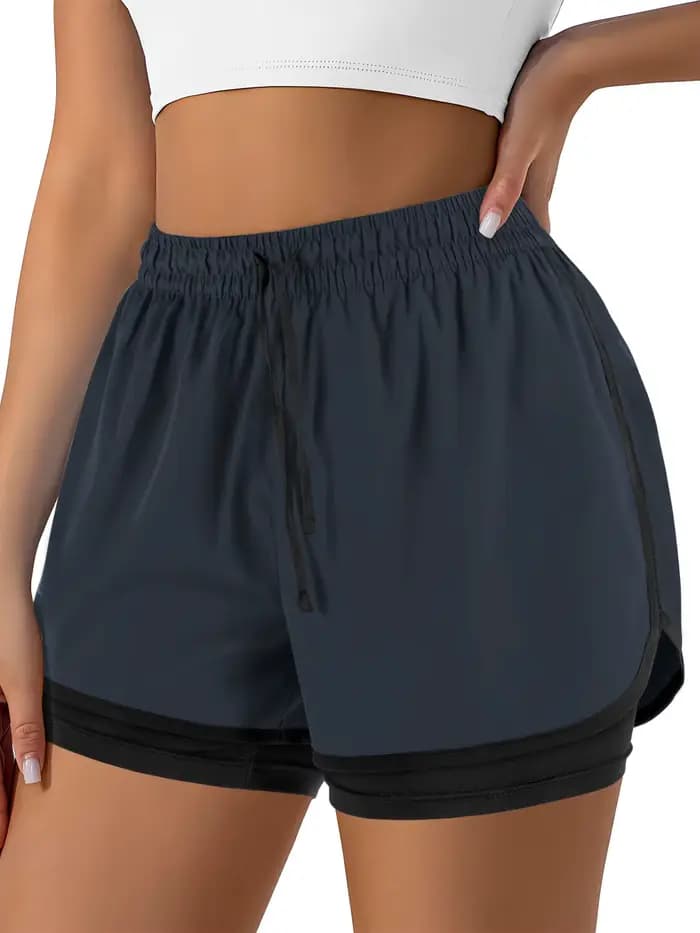 Shorts de course double couche pour femme, séchage rapide, longueur trois-quarts, style sportif décontracté, effet deux-en-un
