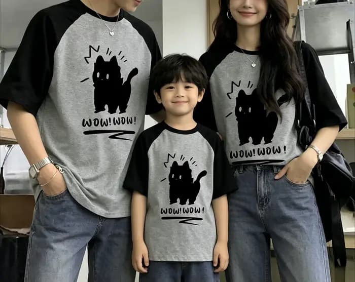 T-shirt de mode imprimé chat amusant, patchwork, manches courtes, style Harajuku, maillot de sport de football, hauts amples tendance, assortis pour la famille