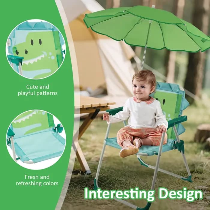 Chaise de plage pliable pour enfants avec parasol, légère, pour pique-nique, camping, résistante au vent, chaise longue de plage
