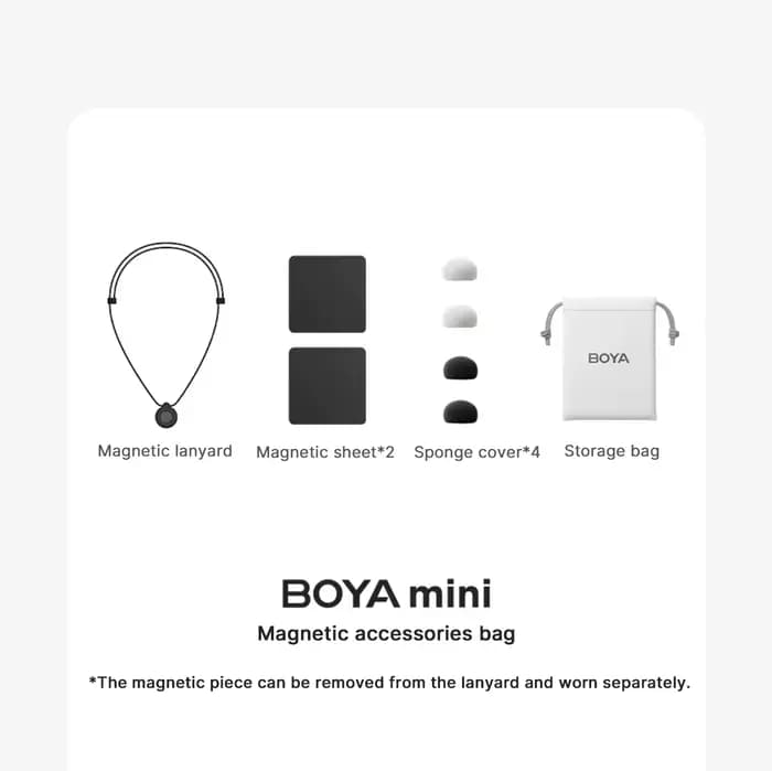 BOYA MINI-Sac d'accessoires, aspiration magnétique, lanière, housse en éponge, arc, accessoires de microphone, etc.