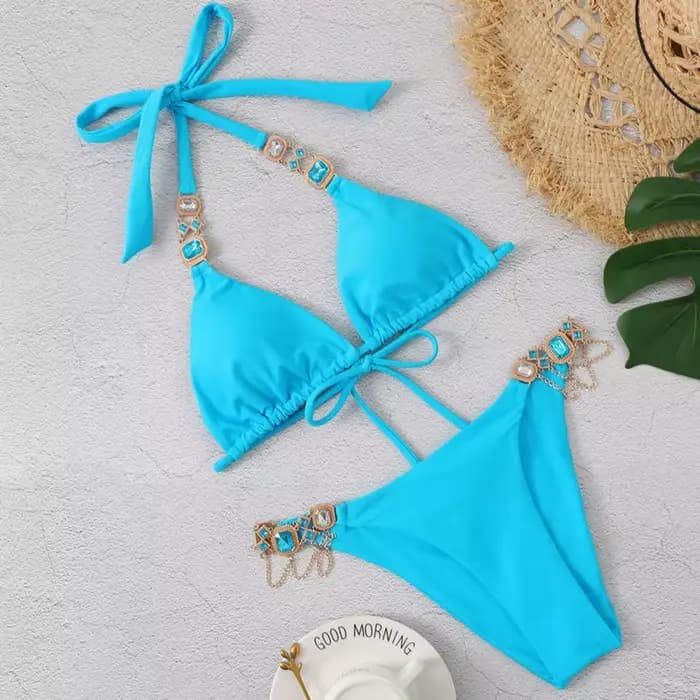 Sexy maillot de bain pour femme avec strass solide Bikinis