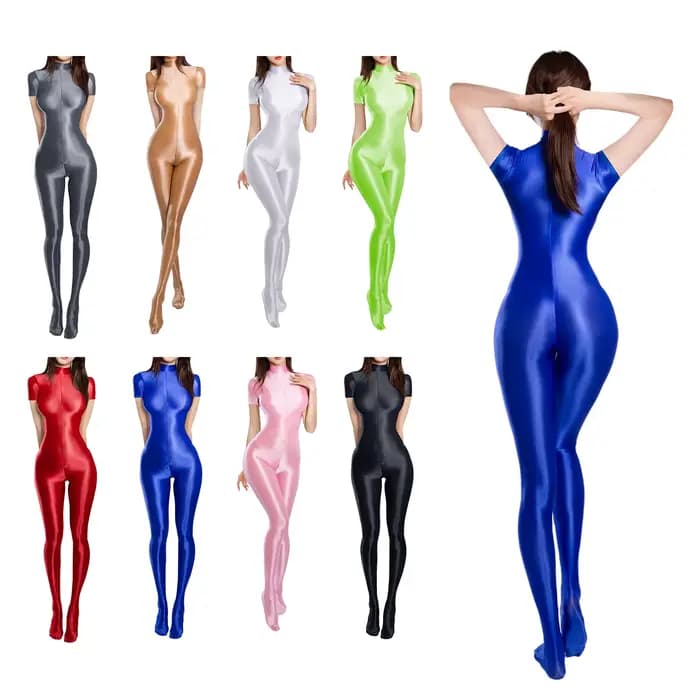 Combinaison de yoga moulante à manches courtes pour femme, justaucorps brillant uni extensible pour l'entraînement, le Pilates et la gym