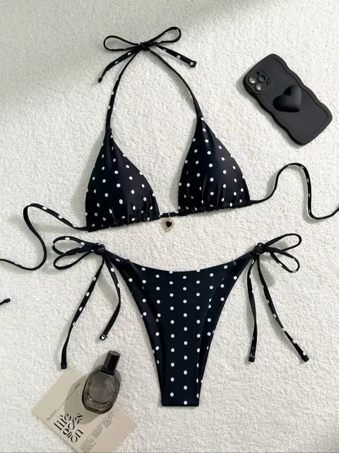 Ensemble de bikini sexy noir blanc à pois maillot de bain 2 pièces pour femme