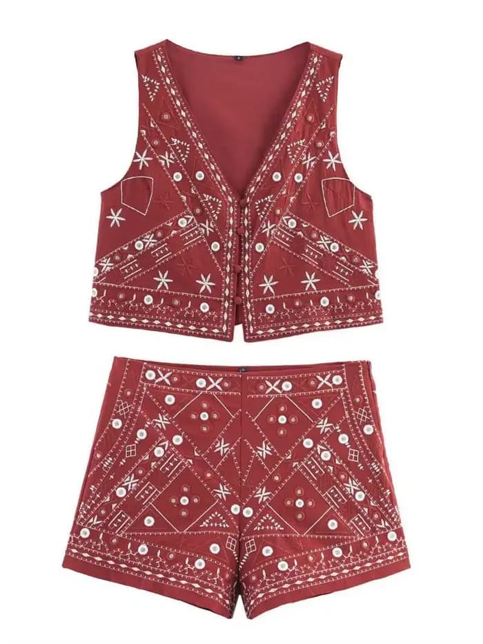 Ensemble short imprimé brodé pour femmes