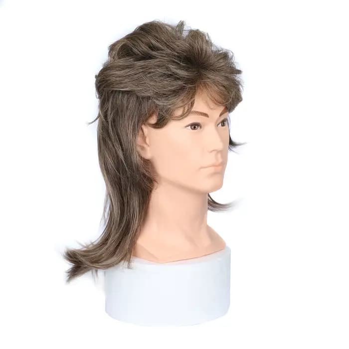 Perruque mulet pour hommes, postiche synthétique bouclée et permanente unisexe des années 80, postiche synthétique noire et brune pour cosplay, fête et usage quotidien