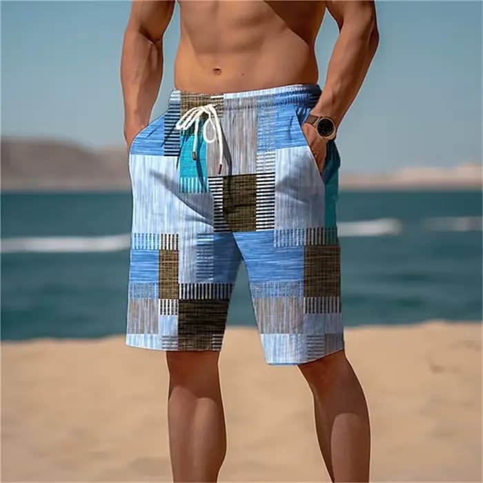 Short de plage hawaïen à séchage rapide, imprimé à carreaux coloré, short de glace décontracté, maillot de bain Sportedly, vacances d'été, 2024