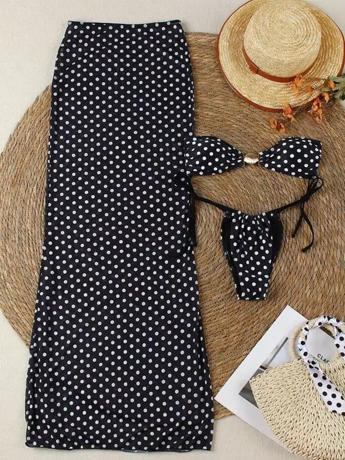 Ensemble bikini 3 pièces à pois pour femme