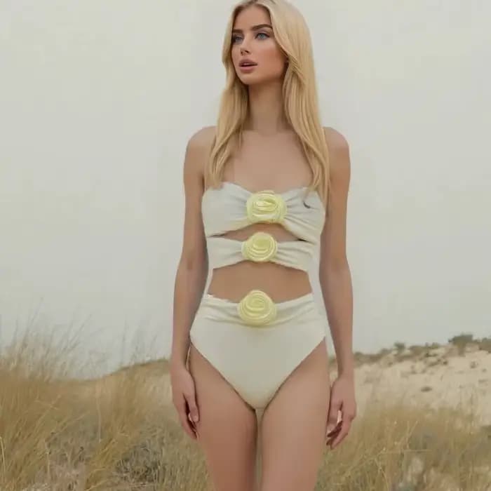 DEBAIOR Sexy Bikini 3D fleur Bandeau découpé Monokini femmes une pièce maillots de bain coupe haute maillot