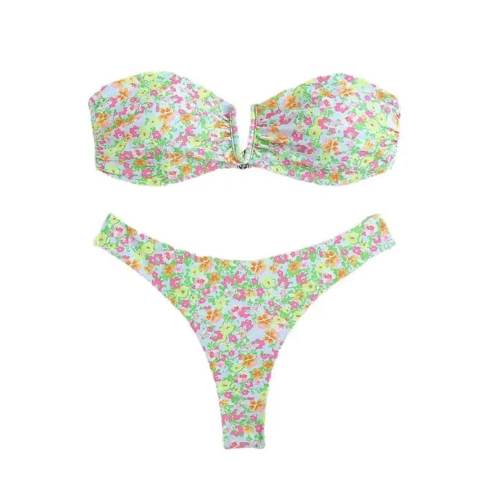 Ensemble Bikini Sexy imprimé floral 2 pièces maillot de bain pour femmes sans bretelles dos nu évider plage vacances maillot de bain 2025 nouveau