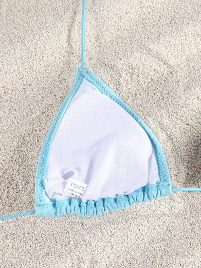 Maillot de bain triangle 2026 bleu clair, bikini string, maillot de bain bandage, maillot de bain dos nu, maillot de bain sexy, tenue de plage deux pièces