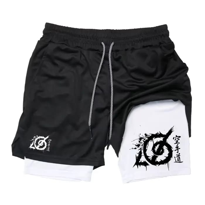 Short de sport 2-en-1 pour homme avec motif karaté