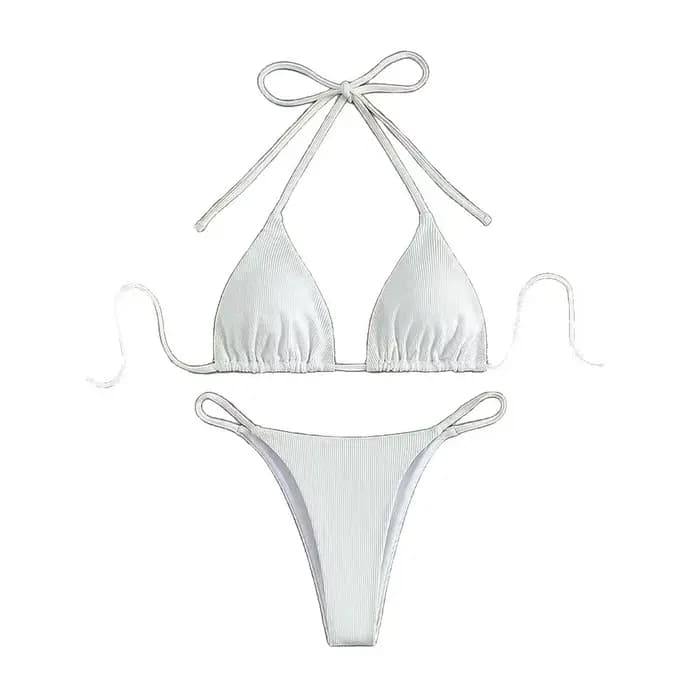 Maillot de bain bikini côtelé blanc pour femme