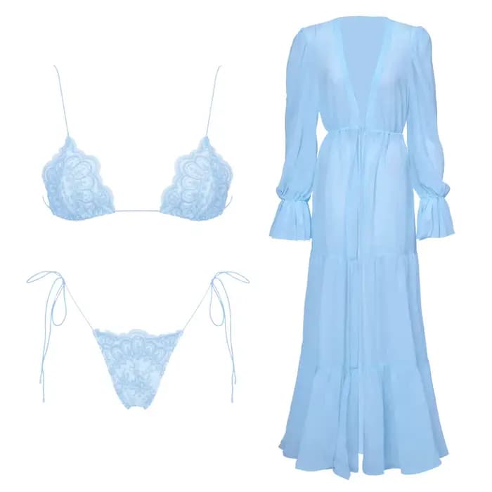 Ensemble bikini en dentelle avec paréo, maillot de bain halter pour femme, tenue de plage sexy pour les vacances
