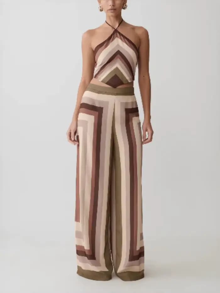 Ensemble deux pièces Allure tendance à rayures couleur terre