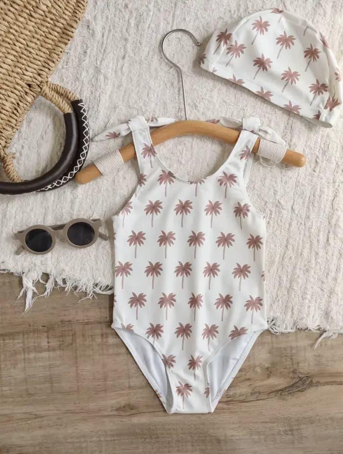 Maillot de bain une pièce pour filles avec bonnet