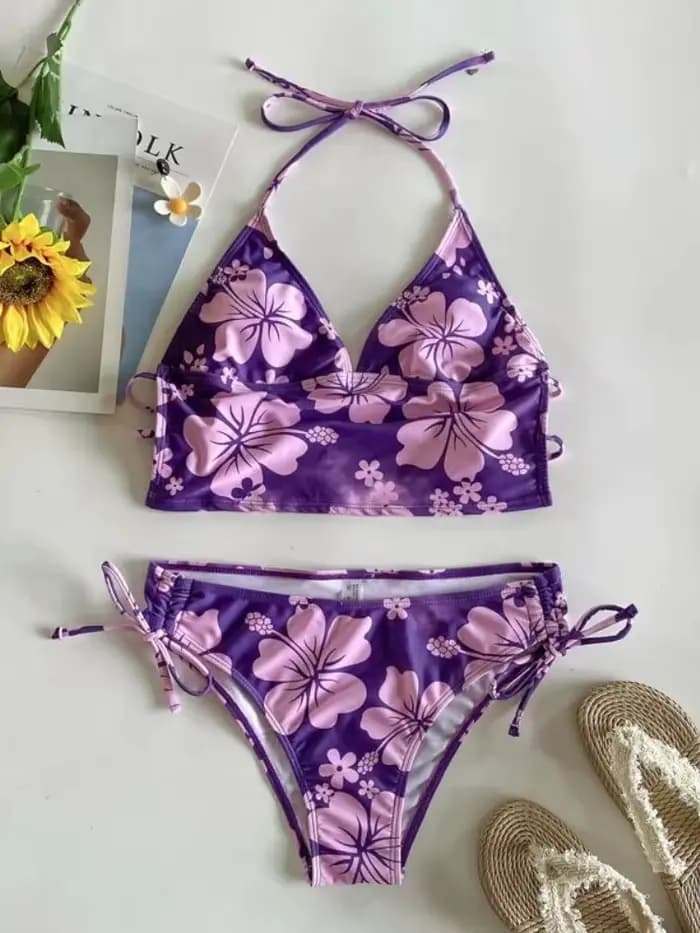 Cikini-Ensemble bikini licou à imprimé floral pour femme