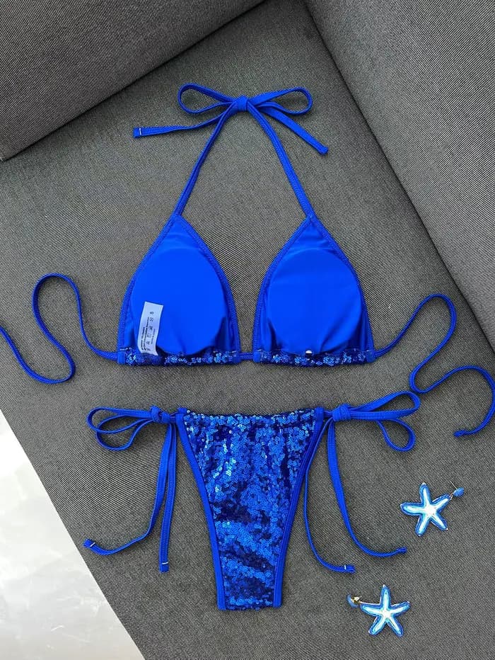 Micro bikini noir et rose à paillettes brillantes 2026 pour femme