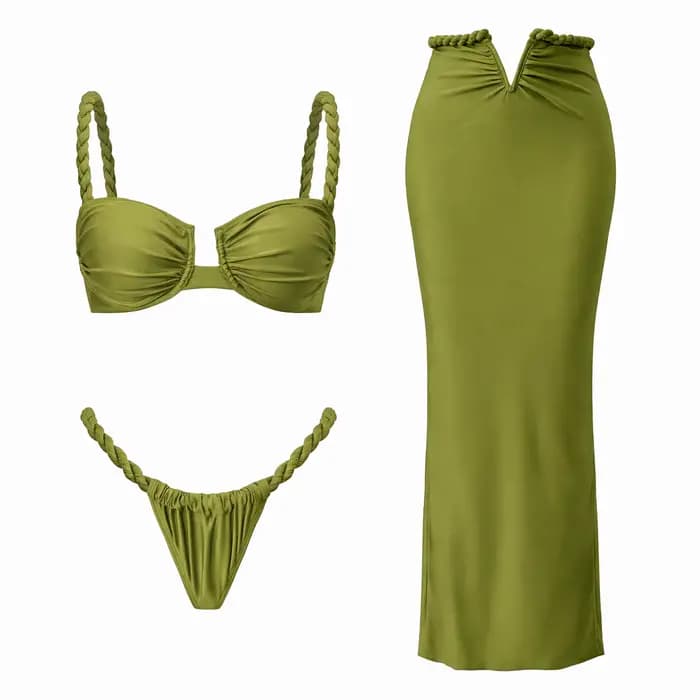 Maillot de bain bikini sexy tressé avec jupe
