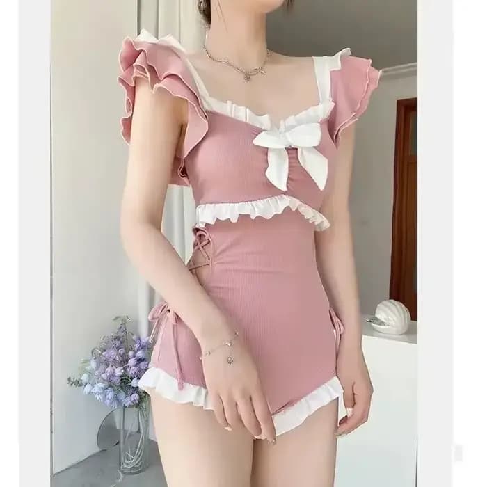 Mignon nœud maillots de bain femmes Lolita conservateur une pièce maillot de bain femme maillots de bain Body fille vacances plage porter Body costume
