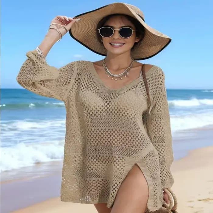 Robe de plage en maille crochetée pour femme