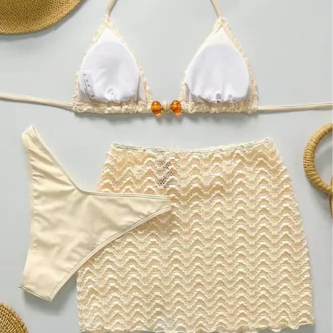 Ensemble de bikini sexy femmes licou soutien-gorge push up jupe 3 pièces maillot de bain