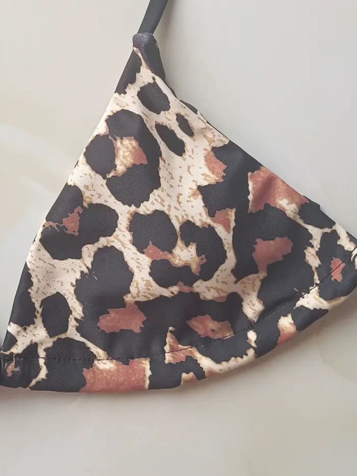 Ensemble bikini contrasté imprimé léopard pour femme maillot de bain à lacets coloré confortable