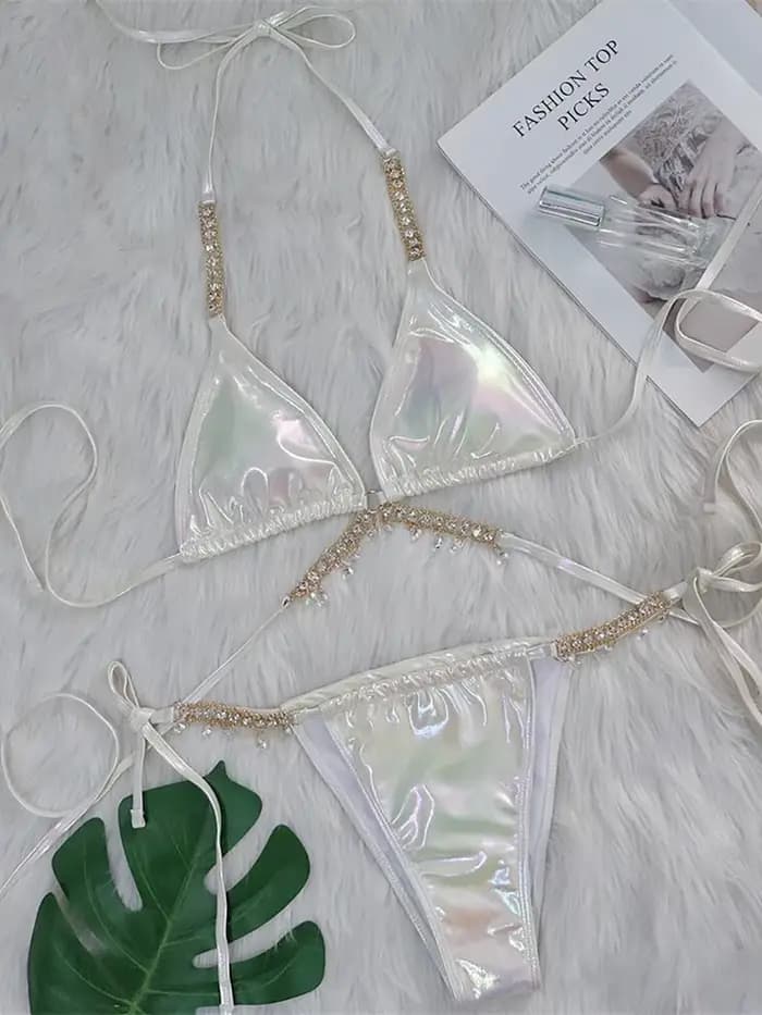 Bikini en similicuir PU pour femme