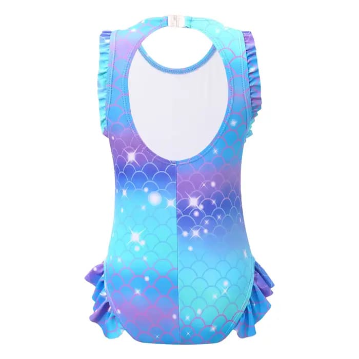 Maillot de bain sirène pour enfants filles, sans manches, imprimé écailles de poisson, à volants, combinaison, piscine, plage, athlétique