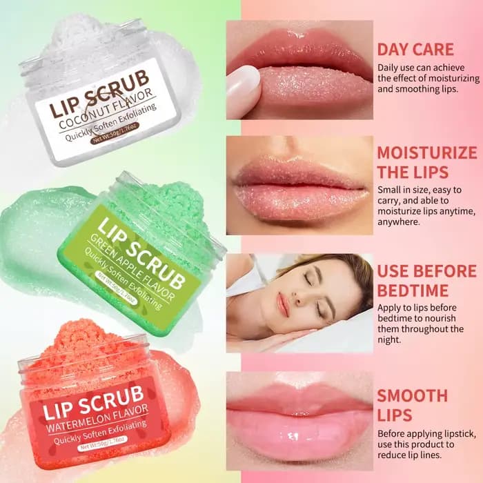 Noix de coco, pomme verte, pastèque gommage pour les lèvres exfoliant nettoyage en profondeur hydratant cadeau féminin soin hydratant