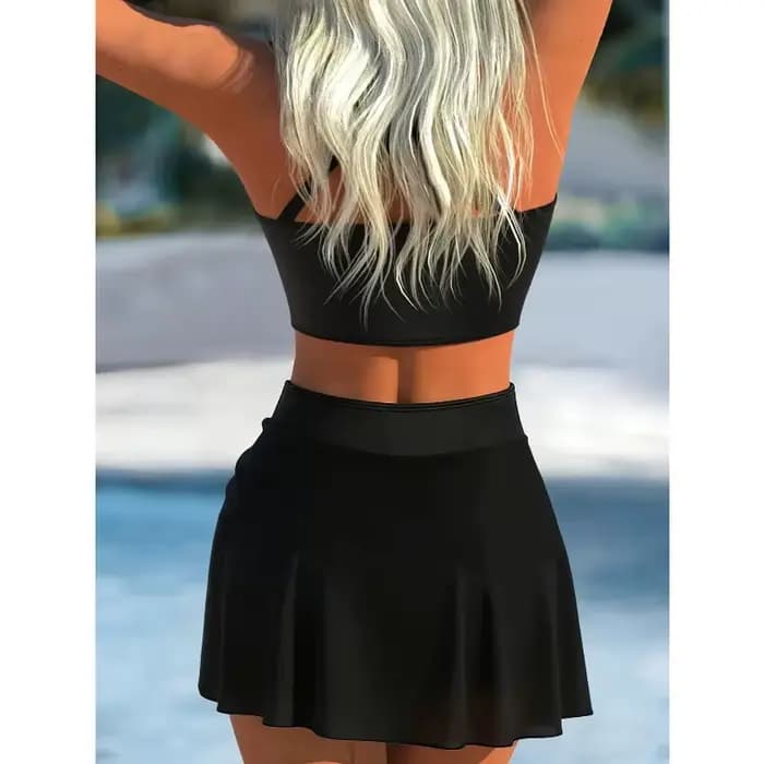 Ensemble bikini deux pièces froncé avec cordon de serrage et motif étoile de mer noire élégante pour femme