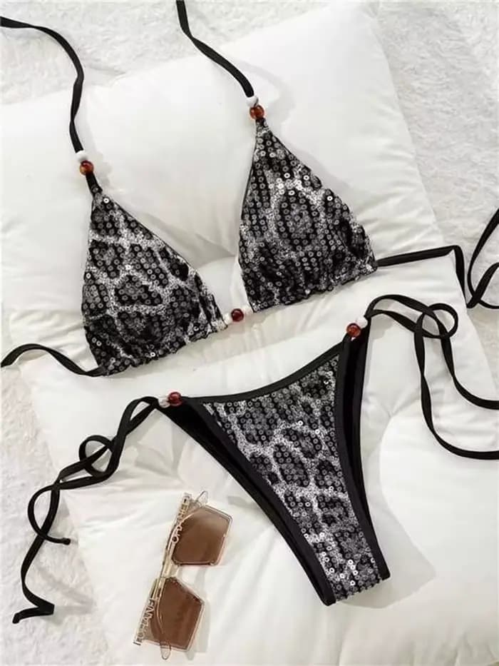 2026 Ensemble de bikini deux pièces pour femme à sequins léopard