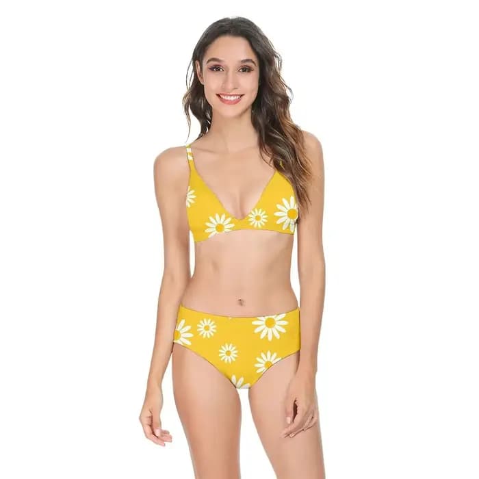 Femmes Sexy Bikini maillot de bain taille haute chrysanthème blanc imprimé décontracté hawaïen dos nu maillot de bain vêtements de sport