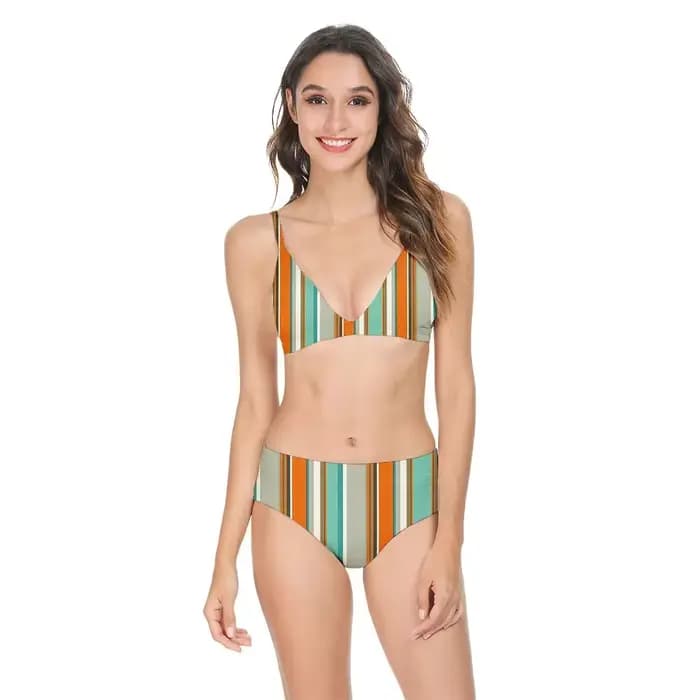 Femmes Sexy Bikini maillot de bain taille haute rayures imprimé décontracté hawaïen dos nu maillots de bain vêtements de sport